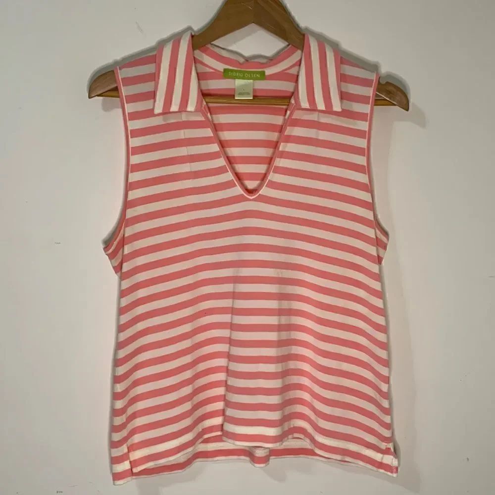 Sigrid Olsen Women Pink Off-white Sleeveless Polo Large